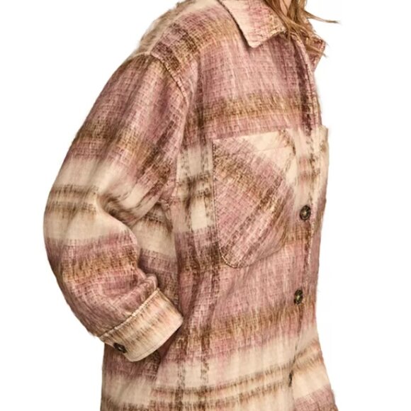 Lucky Brand NWT Oversized Plaid Shacket XL Button Up Jacket Neutral - Picture 9 of 10